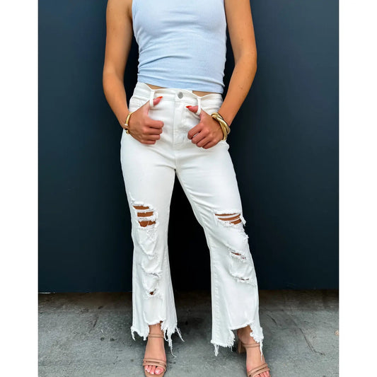 White Distressed Cropped Jeans